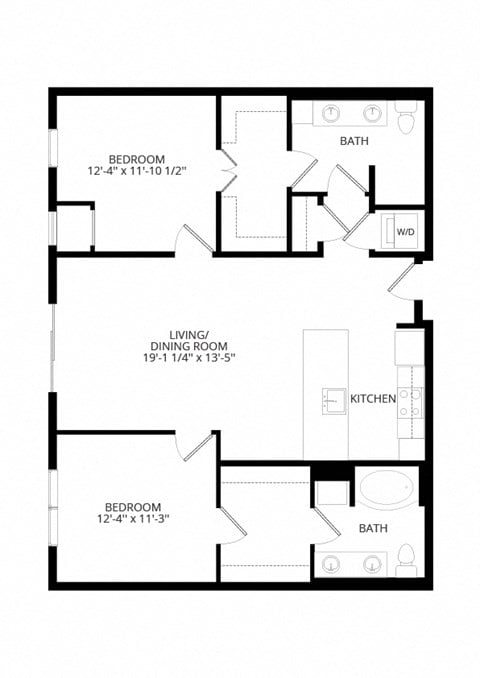 Floor plan for 2 beds, 2 baths, 1153 sqft
